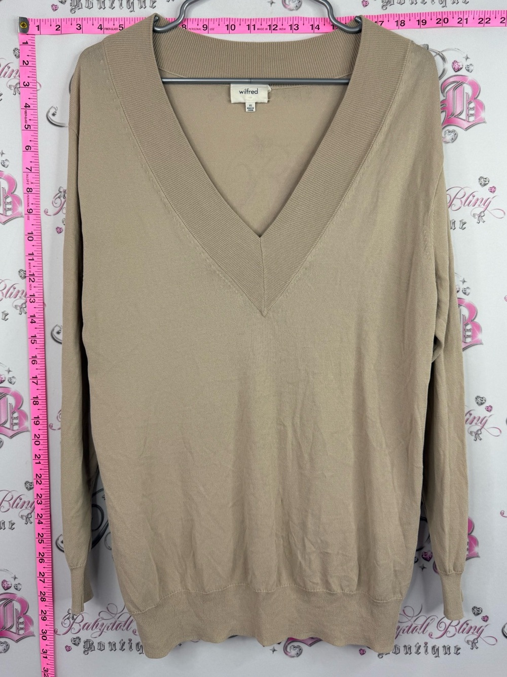 Wilfred long sleeve shirt brown cream Taupe V-Neck Long Sleeve Sweater soft